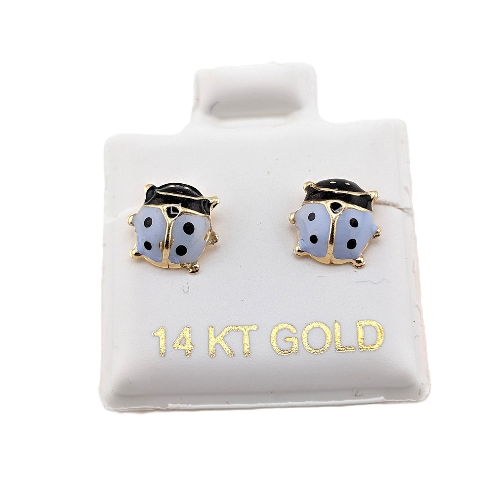 14K Solid Gold Lilac Ladybug Stud Earrings Petite Enamel Animal Jewelry